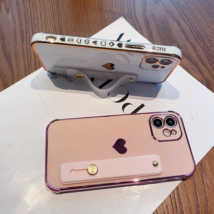 Luxury Electroplating Side Love Hearts Wrisband Soft iPhone Case
