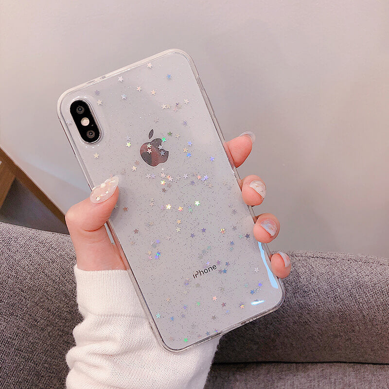 Contraportada transparente de la caja del iPhone de la estrella brillante