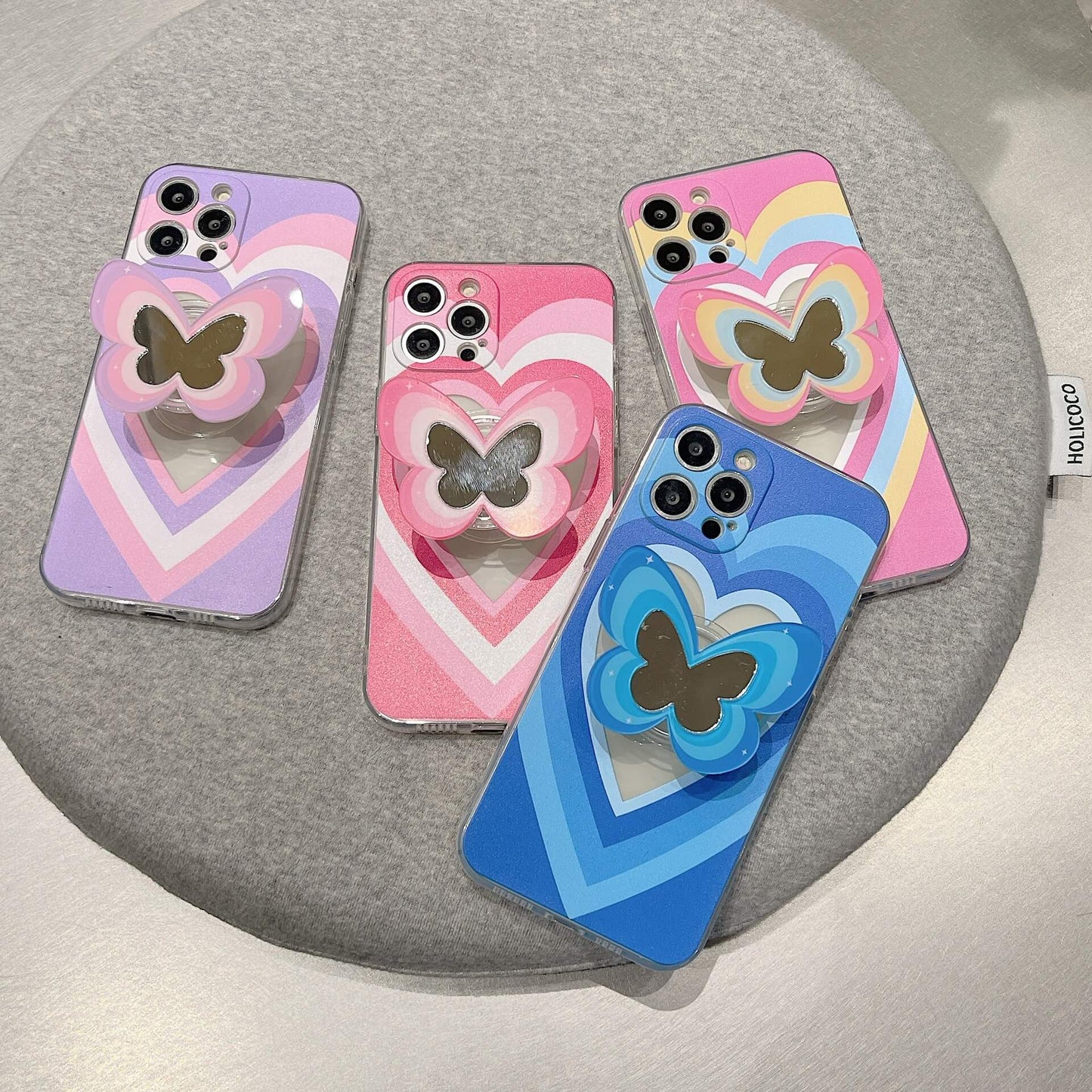 Love Heart Butterfly Finger Holder Support de miroir pour iPhone