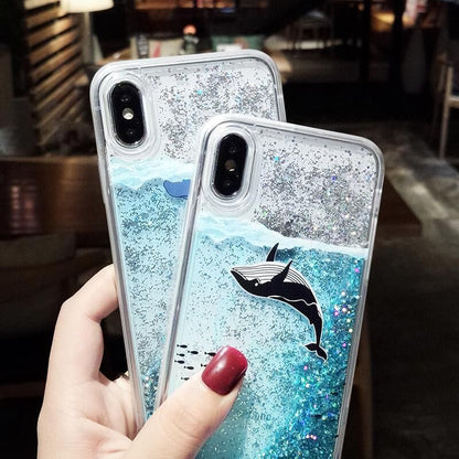 Cartoon Whale Quicksand Couple Clear iPhone Case