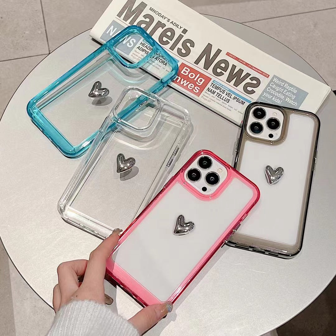 Solid Color Clear 3D Love Heart Couple Soft iPhone Case