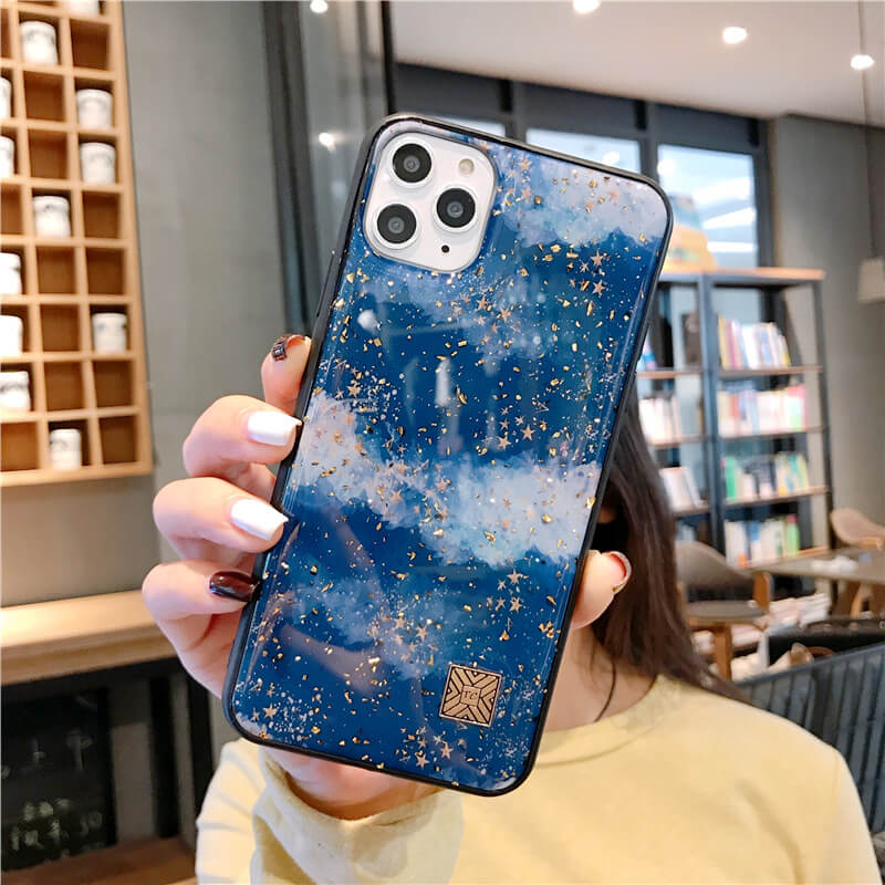 Vinilo o funda para iPhone Pareja de textura de mármol de hoja de oro brillo