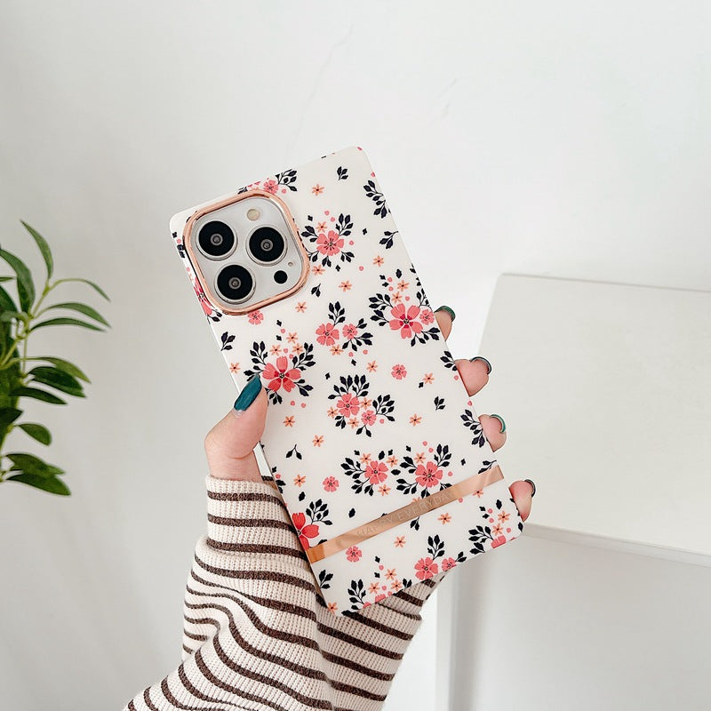Lentille de cadre de placage floral rétro carré Coque et skin adhésive iPhone