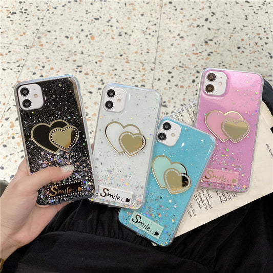 Plating Love Heart Glitter Clear iPhone Case Back Cover