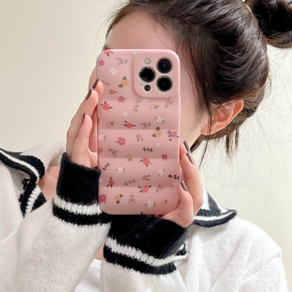 Creative Pink Floral Down Jacket Protective iPhone Case