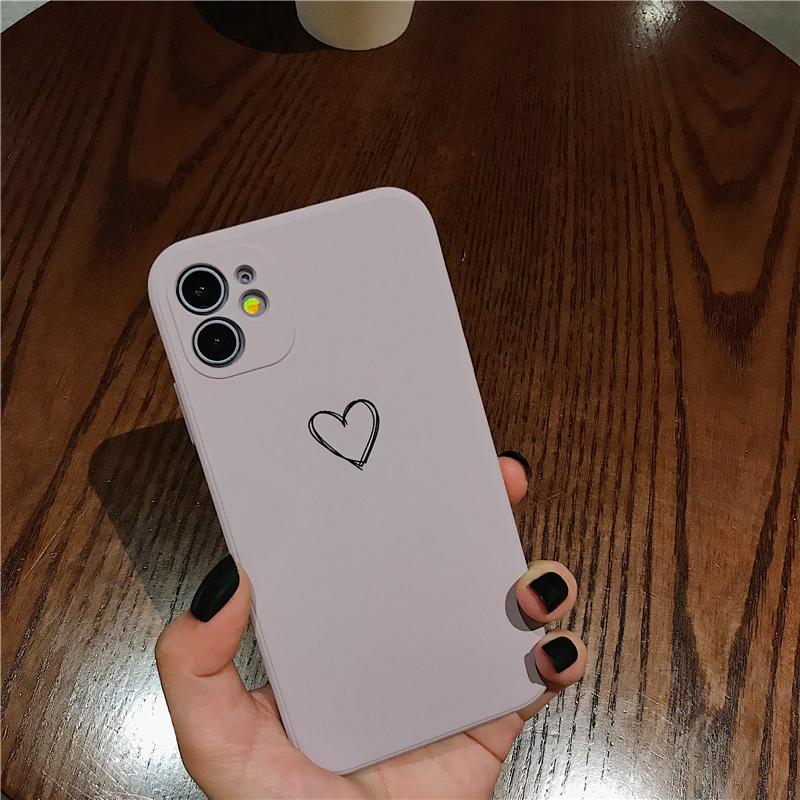 Candy Color Love Heart Square Silicone Soft iPhone Case