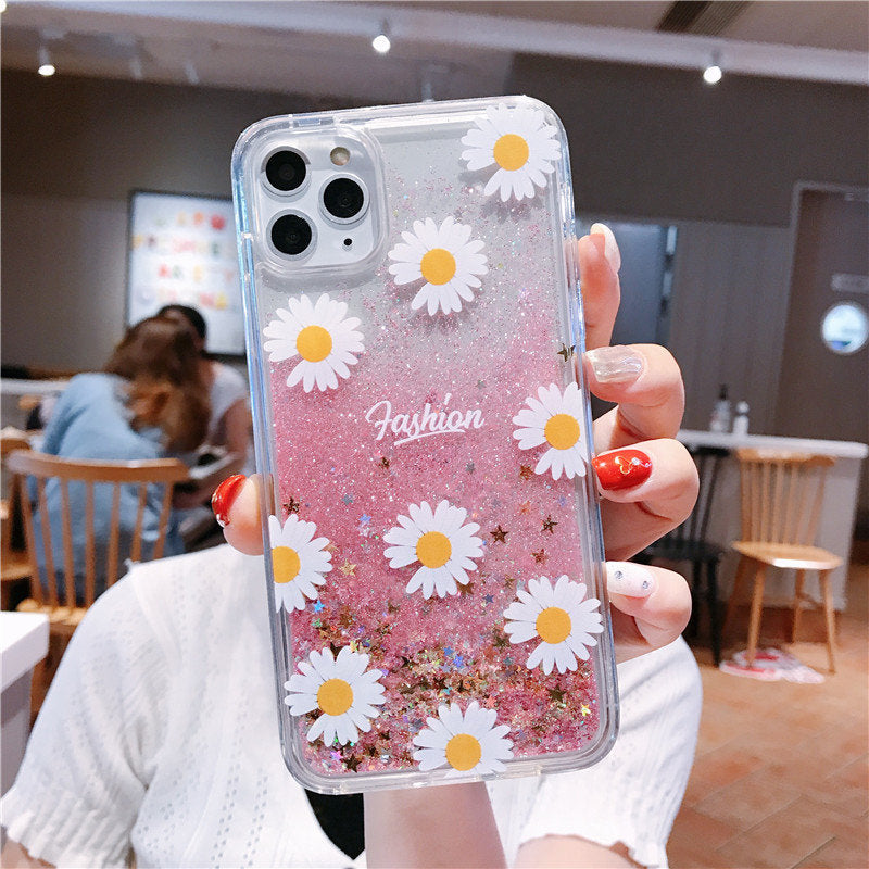 Fashion Painted Daisy Quicksand Clear iPhone Case