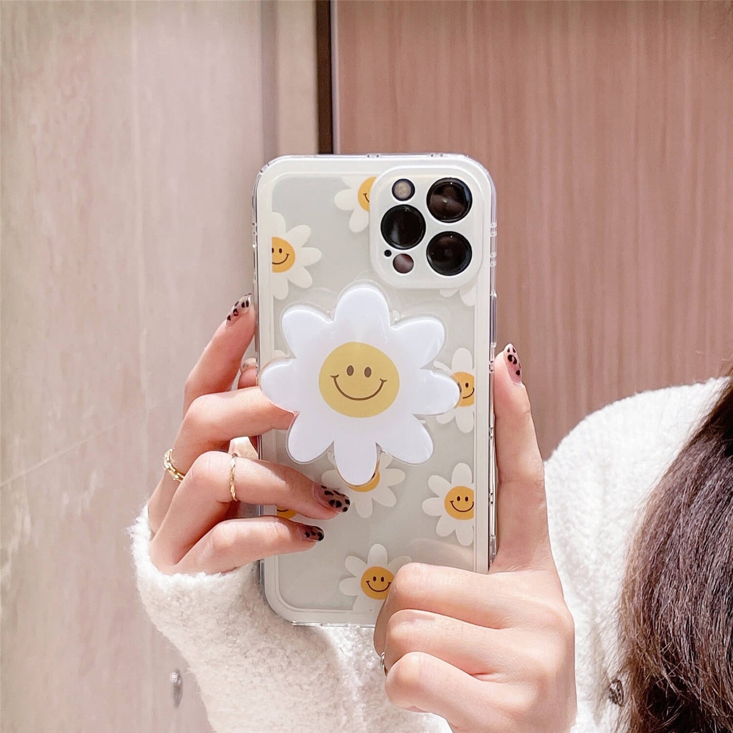Vinilo o funda para iPhone Cute Smiley Sun Flower Bracket Clear