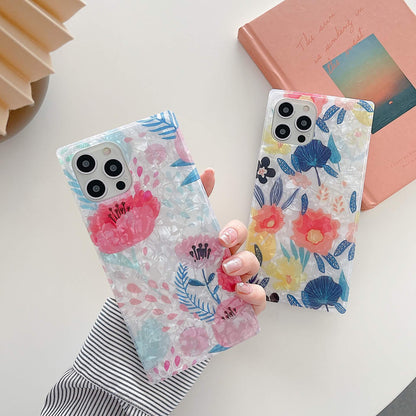 Square Colorful Shell Pattern Flowers Leaf iPhone Case