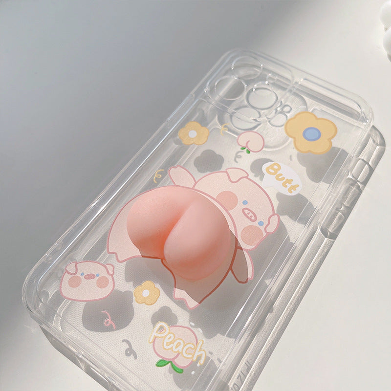 Vinilo o funda para iPhone Cute 3D Cartoon Pig Peach Squishy Relieve Stress Soft