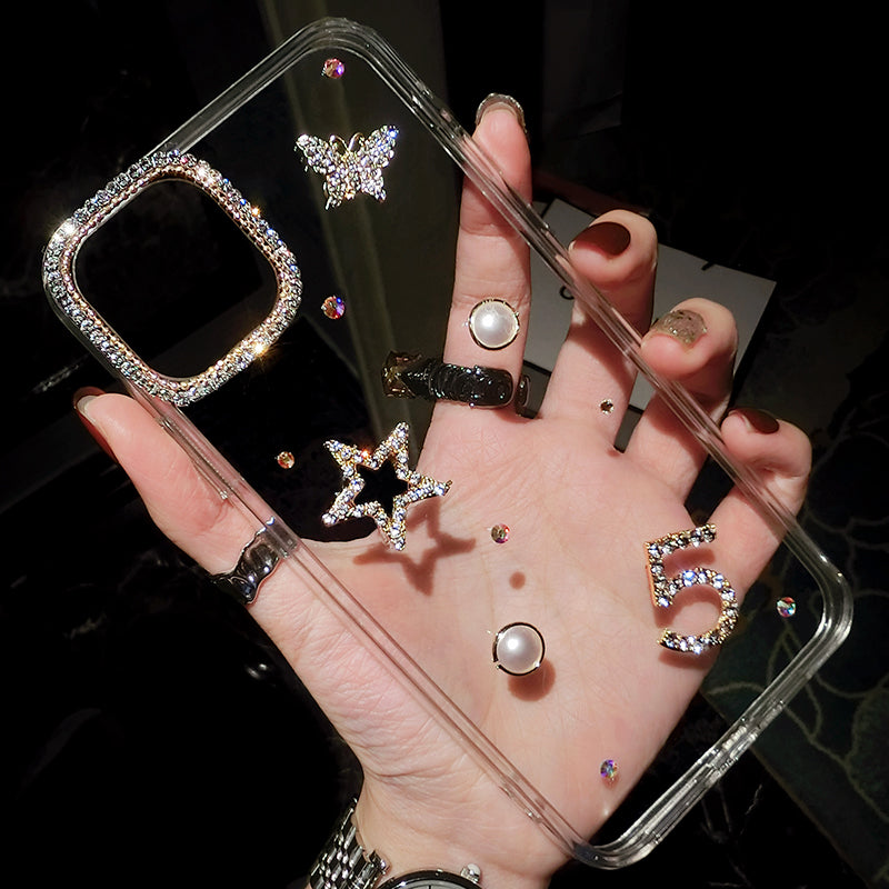 Funda transparente para iPhone con diamantes de imitación