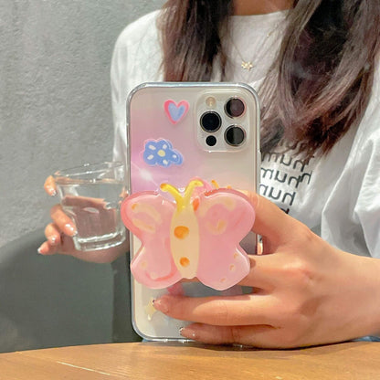 Painting Butterfly Bracket Transparent iPhone Case