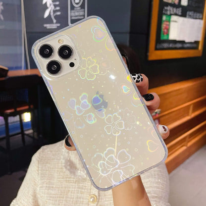 Laser Gradient Love Butterfly Flower Clear iPhone Case