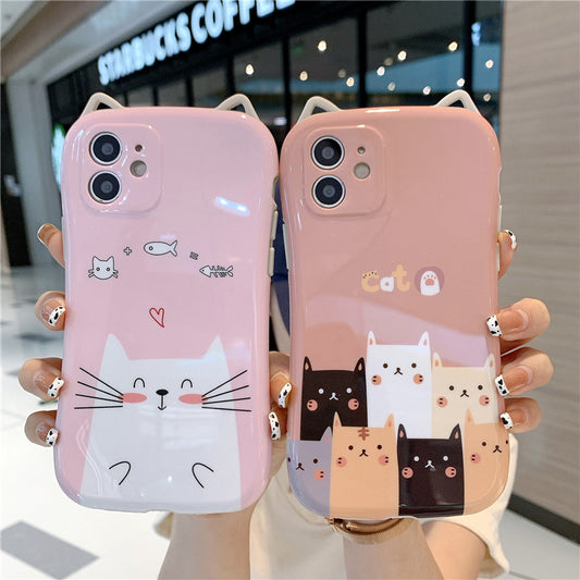 Cute Cartoon Couple Pink Cat Soft Blu-ray Coque et skin adhésive iPhone