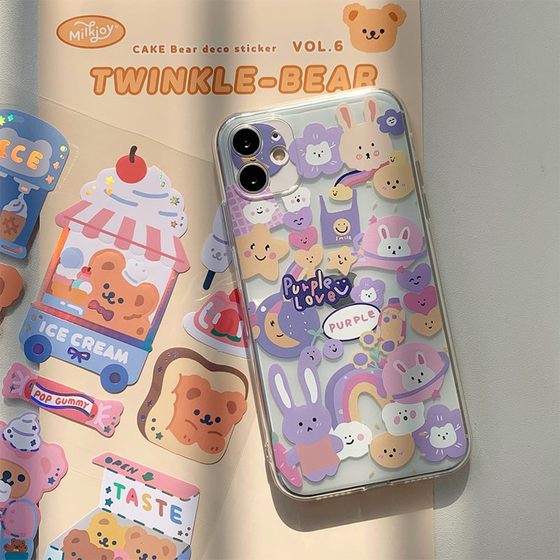Cute Cartoon Rabbit Lovely Stickers Clear iPhone Case