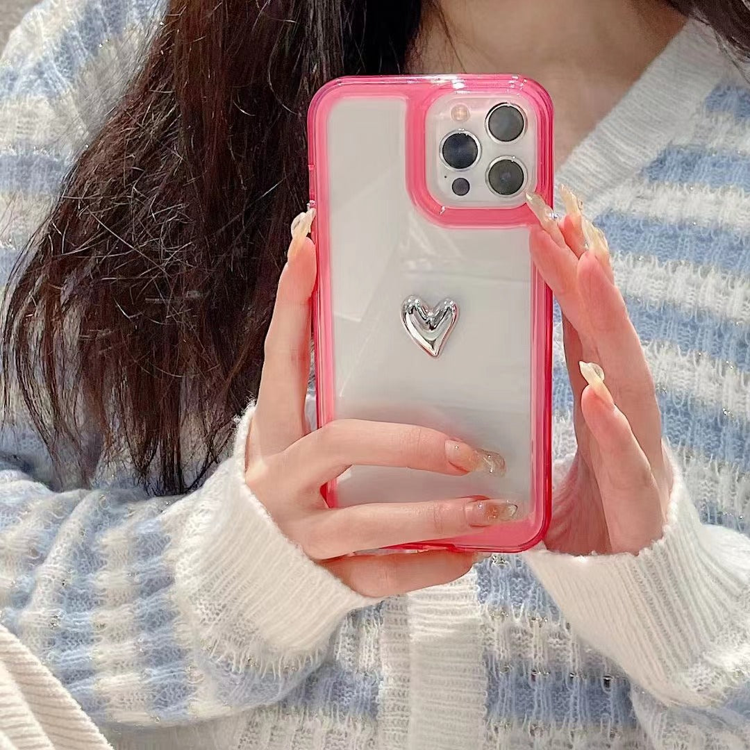 Solid Color Clear 3D Love Heart Couple Soft iPhone Case