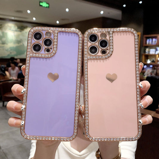 Luxurious Plating Love Heart Bling Rhinestone iPhone Case