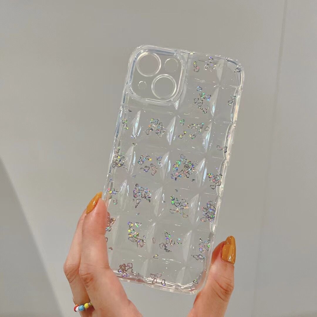 Sunmer Checkered Laser Love Heart Transparent Shiny Star Clear iPhone Case