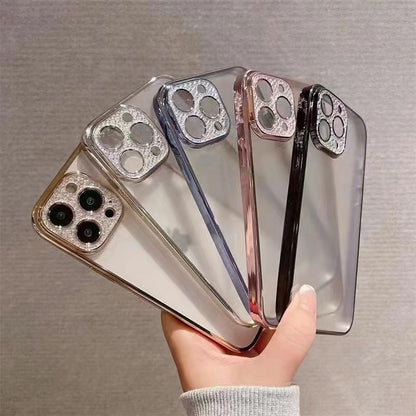 Solid Color Plating Farme Shinning Diamond Lens Protection iPhone Case