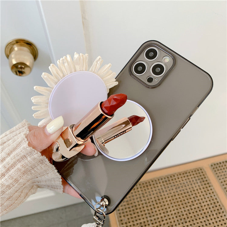3D Mirror Makeup Sun Flower Couple Clear Pearl Braeclet Soft iPhone Case