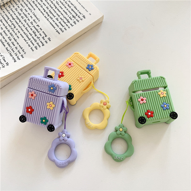 Colorful Flowers Silicone Suitcase Flower Wristband AirPods Case for AirPods 1st 2nd 3rd Pro