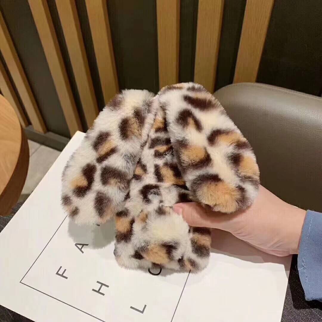 Rabbit Hair Fluffy Fur Plush Leopard Warm iPhone Case