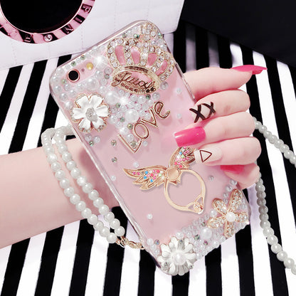 Coque et skin iPhone Luxueux 3D Crown Pearl Cat Bracket
