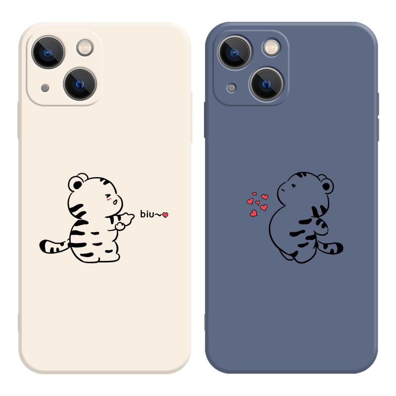 Coque d'iPhone en silicone de tigre de coeur d'amour de dessin animé mignon