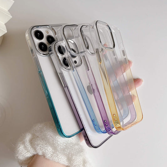 Colorful Gradient Metal Glass Clear Couple iPhone Case