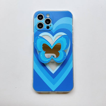 Love Heart Butterfly Finger Holder Mirror Bracket iPhone Case Cover