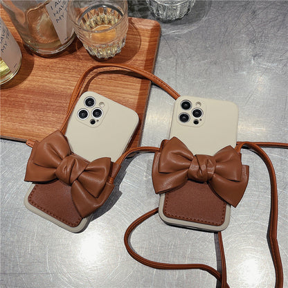 Crossbody One Shoulder Leather Bow Card Slot Silicone iPhone Case