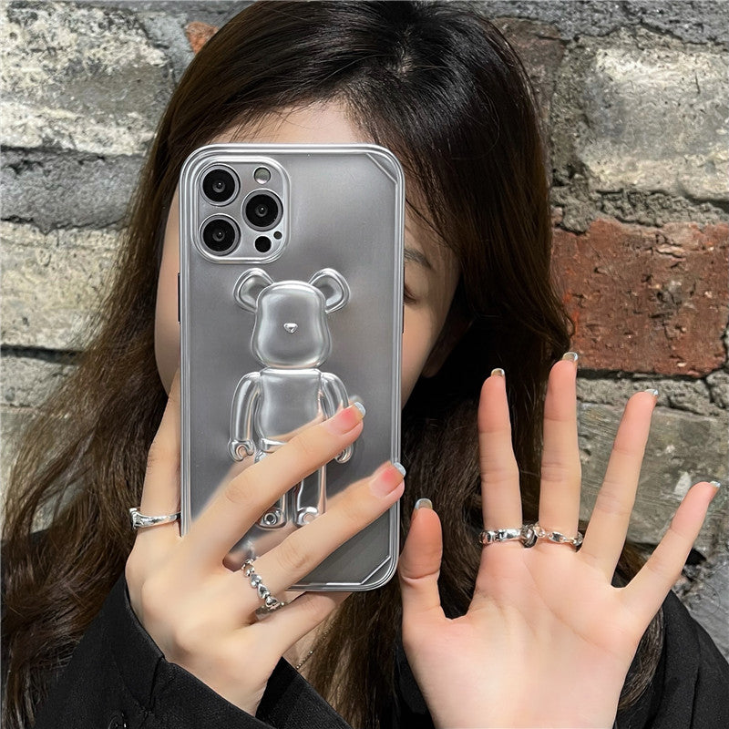 Metallic Color 3D Bear Electroplate iPhone Case