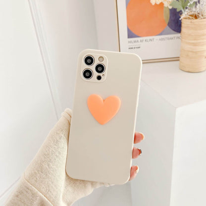 Solid Color Phone Case Color Contrast 3D Love Back Cover for iPhone