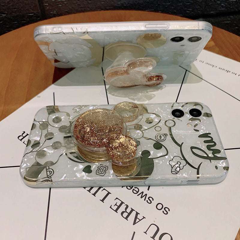 Cute Mouse Bronzing Golden Liquid Quicksand Finger Holder Bracket iPhone Case