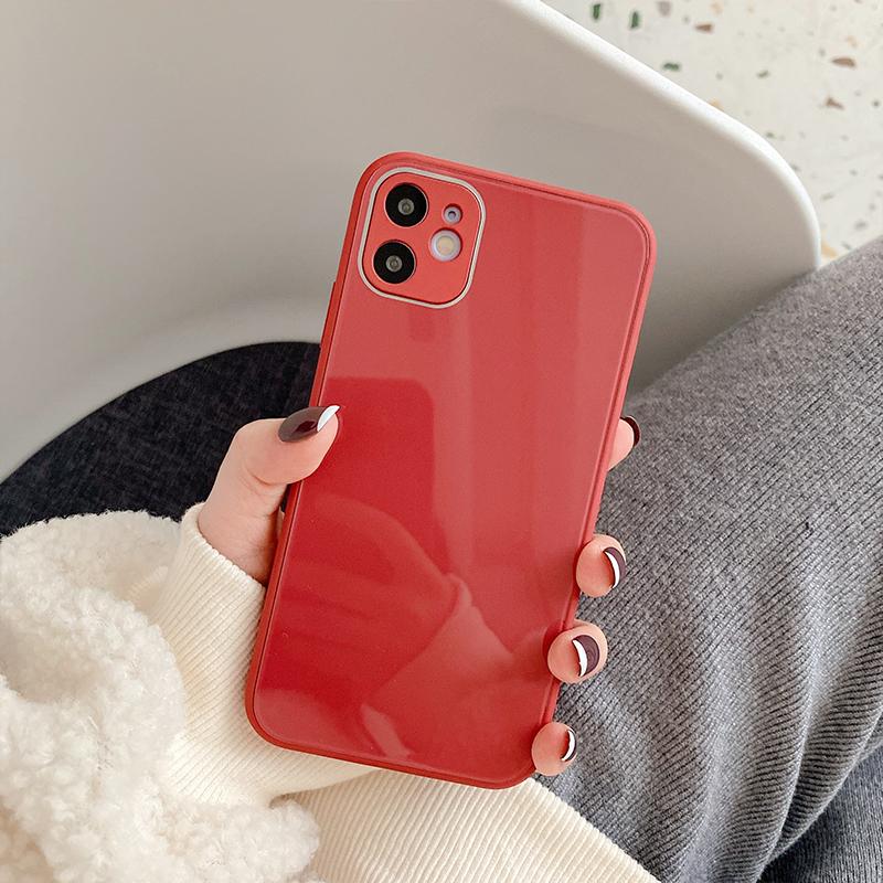 Solid Color Glass Mirror Silicone Soft iPhone Case