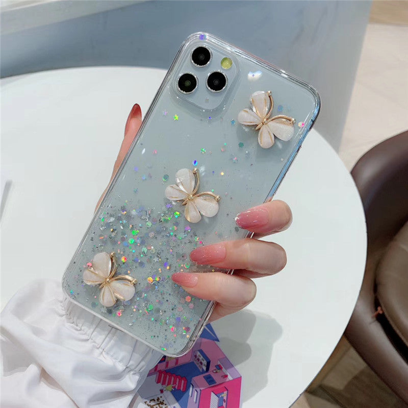 Luxe 3D Relief Papillon Clair Brillant Bling Doux Coque iPhone Couverture Arrière