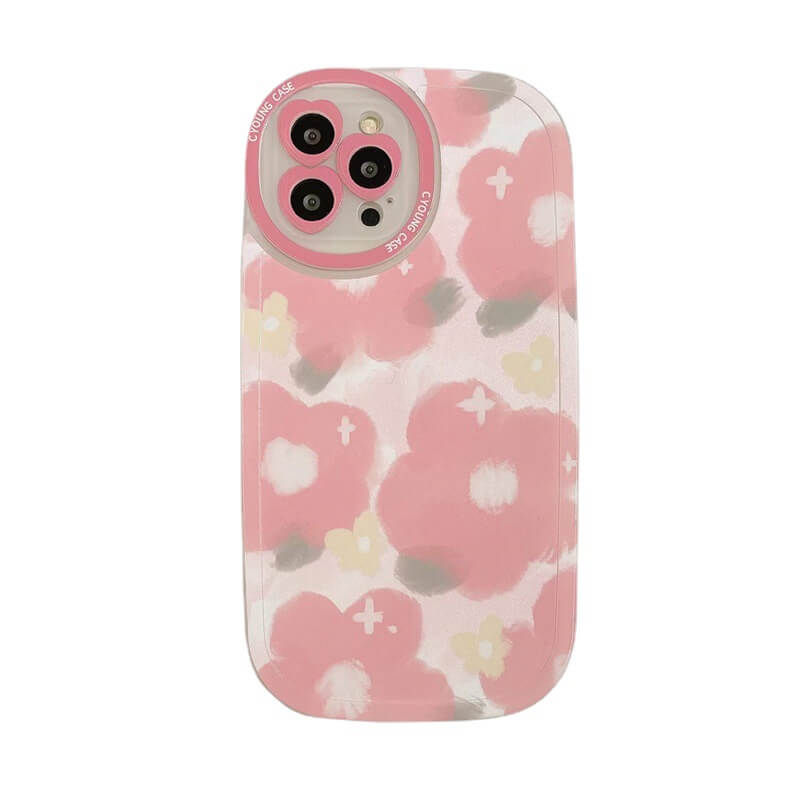 Vinilo o funda para iPhone anticaída de silicona transparente con lente de amor de flores rosadas pintadas