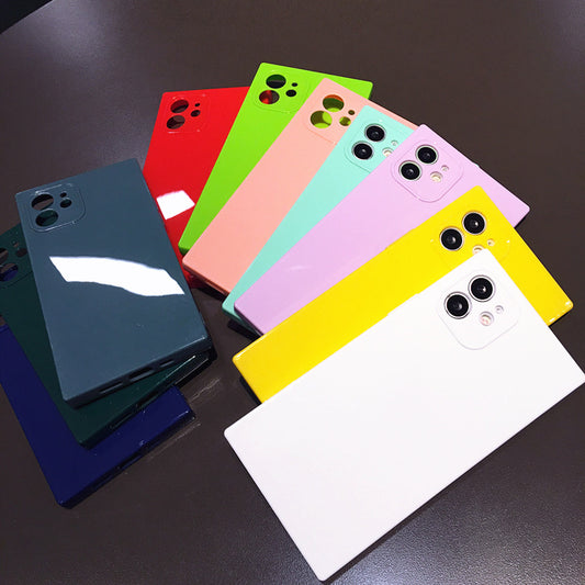 Candy Color Square Soft iPhone Case (Noir, Blanc, Jaune, Vert, Violet, Gris