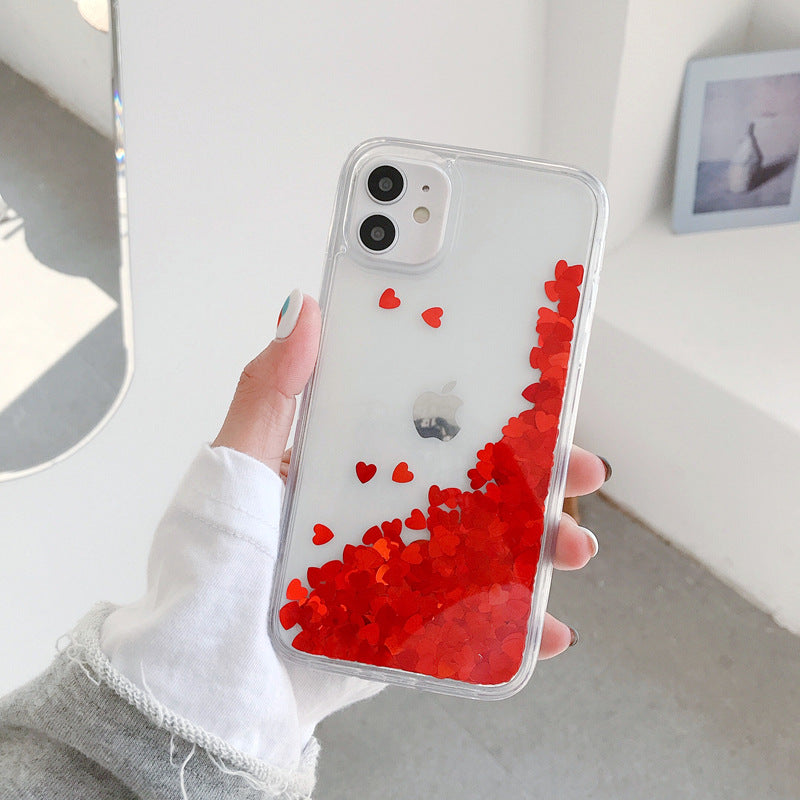 Shiny Love Heart Quicksand Clear iPhone Case