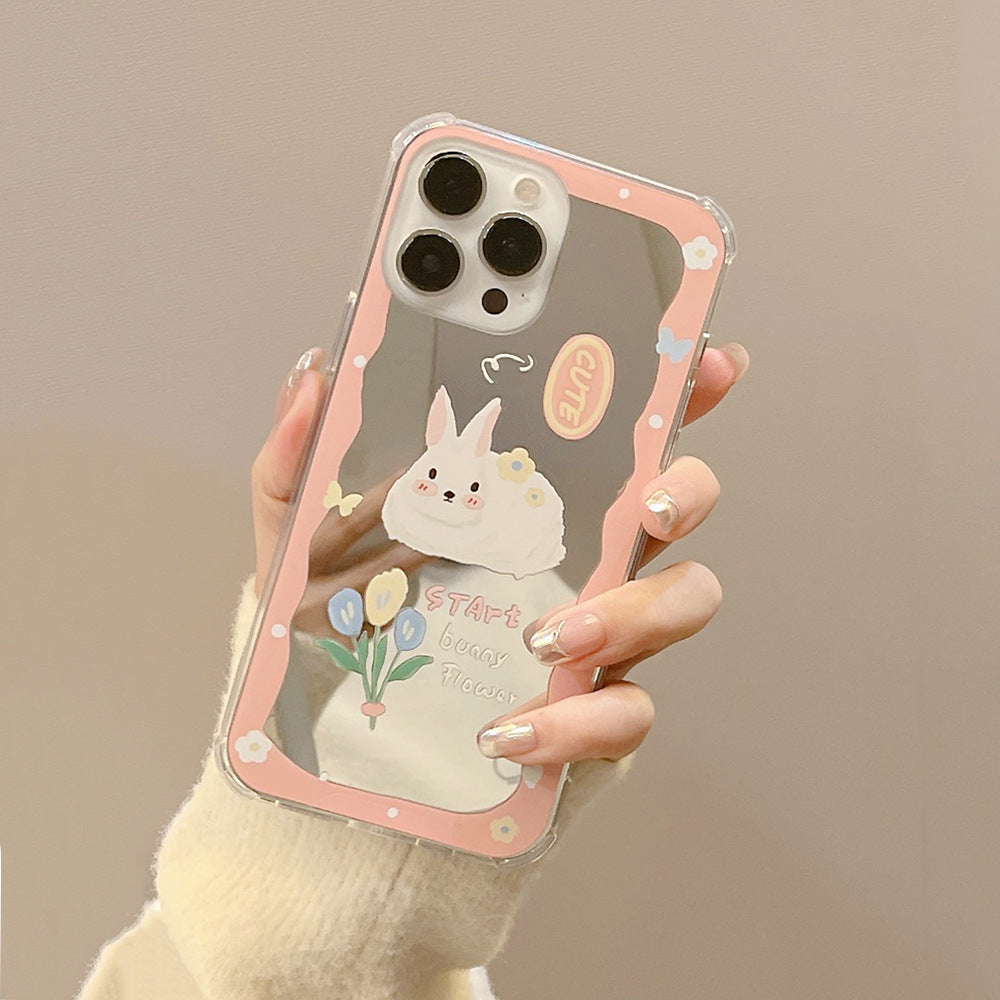 Comics Cartoon Mirror Painted Rabbit Buuny Flowers iPhone Case