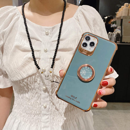 Fashion Plating Clock Ring Bracket iPhone Case Back Cover  Grey Orange White