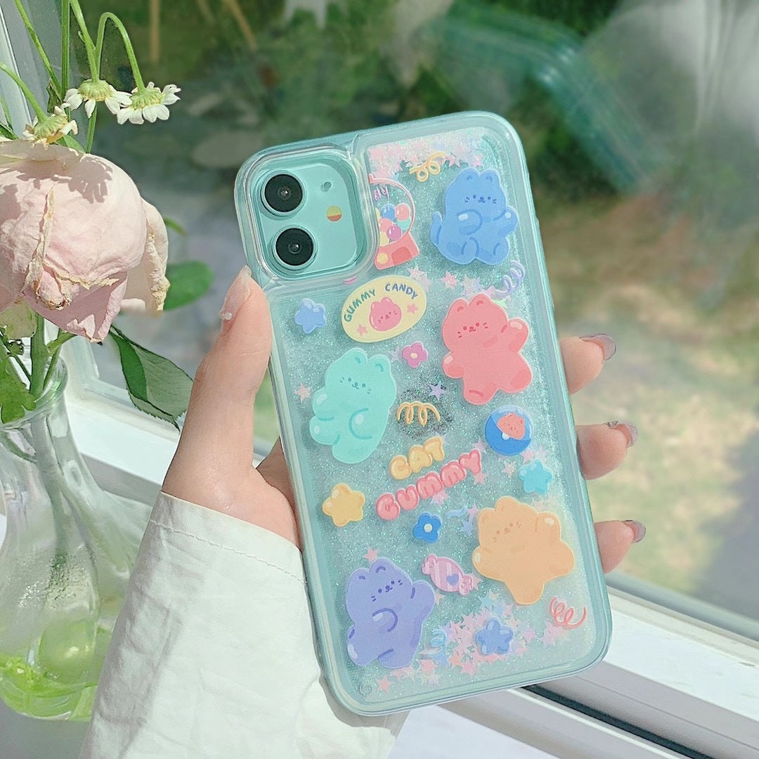 Cartoon Colorful Bear Quicksand Clear Bing iPhone Case