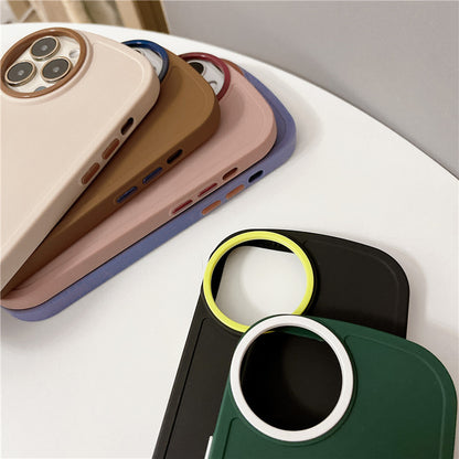 Coque arrière souple pour iPhone avec lentille de forme ronde de couleur unie