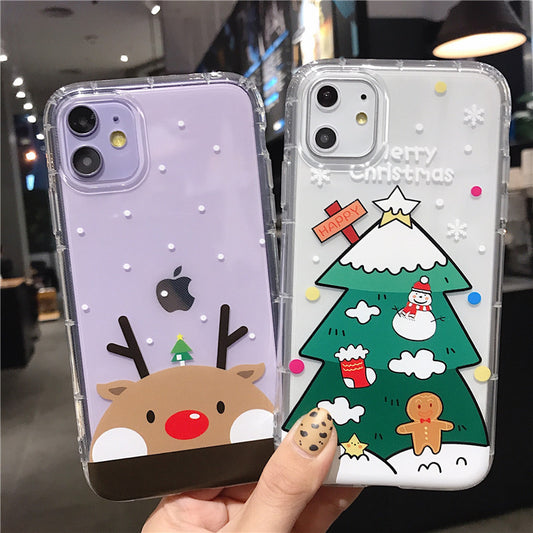 Christmas Tree Cute Cartoon Elk Clear iPhone Case