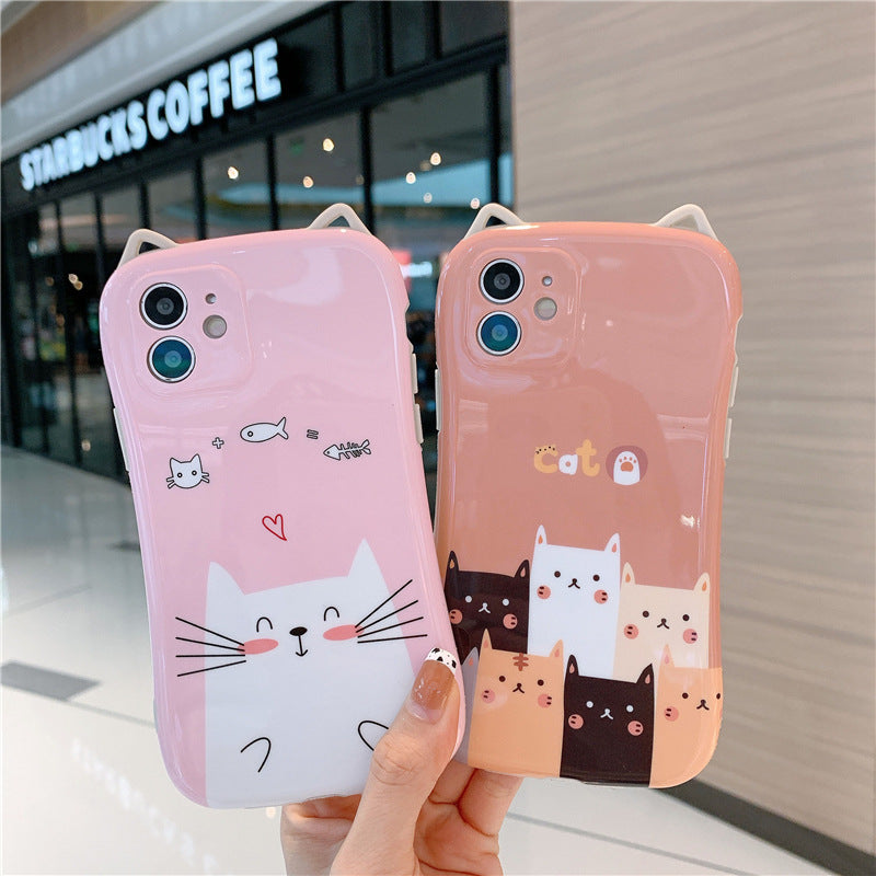 Vinilo o funda para iPhone Cute Cartoon Couple Pink Cat Soft Blu-ray