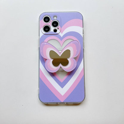 Love Heart Butterfly Finger Holder Mirror Bracket iPhone Case Cover