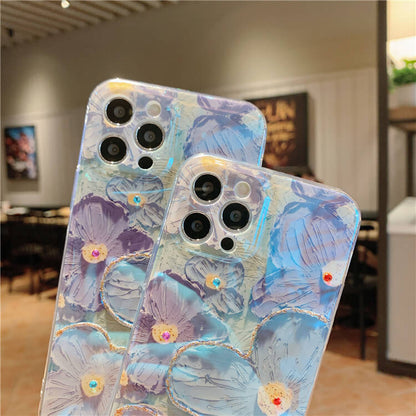 Vinilo o funda para iPhone Pintura lujosa Flor Rhinestone Bling
