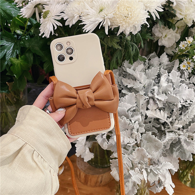 Crossbody One Shoulder Leather Bow Card Slot Silicone iPhone Case