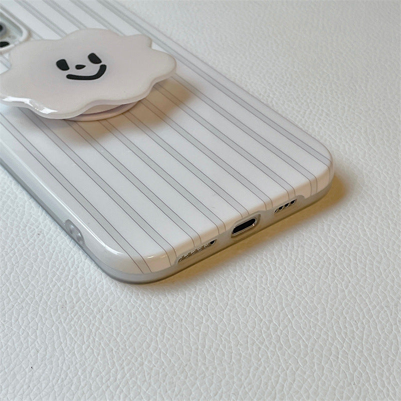 Solid Color Stripe Cute Smile Clouds Bracket iPhone Case