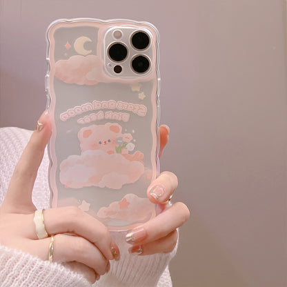 Cadre ondulé d'ours rose mignon doux clair Coque et skin adhésive iPhone